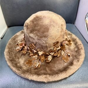 Elegant Faux Fur Hat with Floral Accents